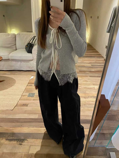 lace knit top(grey/ivory/black)