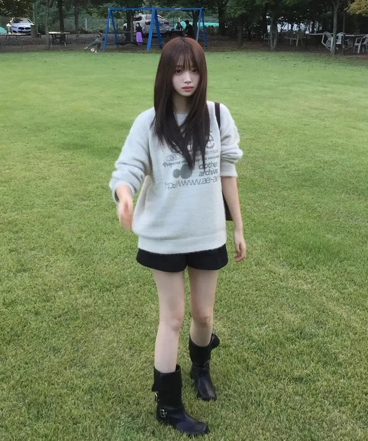 (韓國代購)AEAE WEB LOGO HAIRY KNIT [KHAKI/IVORY/SMOKY BLUE/BLACK/CHARCOAL] <Black Friday~25/11>