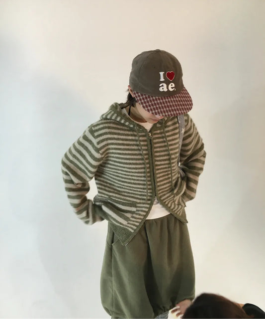 (韓國代購)AEAE STRIPE HOOD KNIT ZIP UP [KHAKI/GREY/NAVY] <Black Friday~25/11>