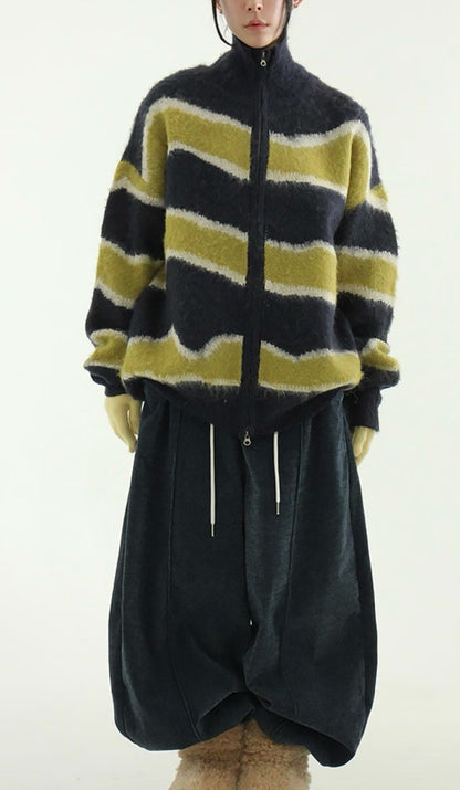 店主推薦！striped zipper (blue/brown)