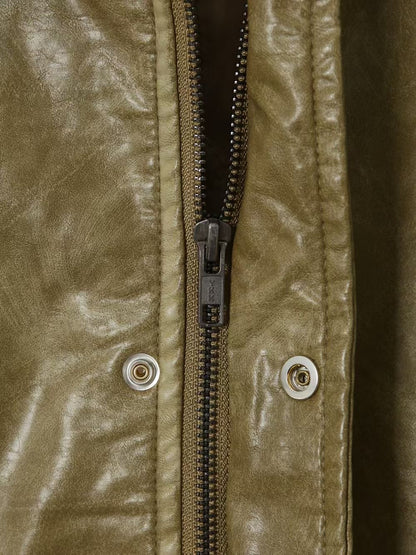 faux leather varsity jacket (olive/green/black)