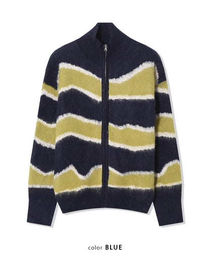 店主推薦！striped zipper (blue/brown)