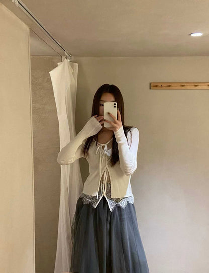 lace knit top(grey/ivory/black)