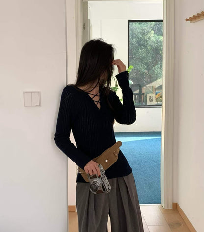 v neck slim top (blue/black/grey/white)