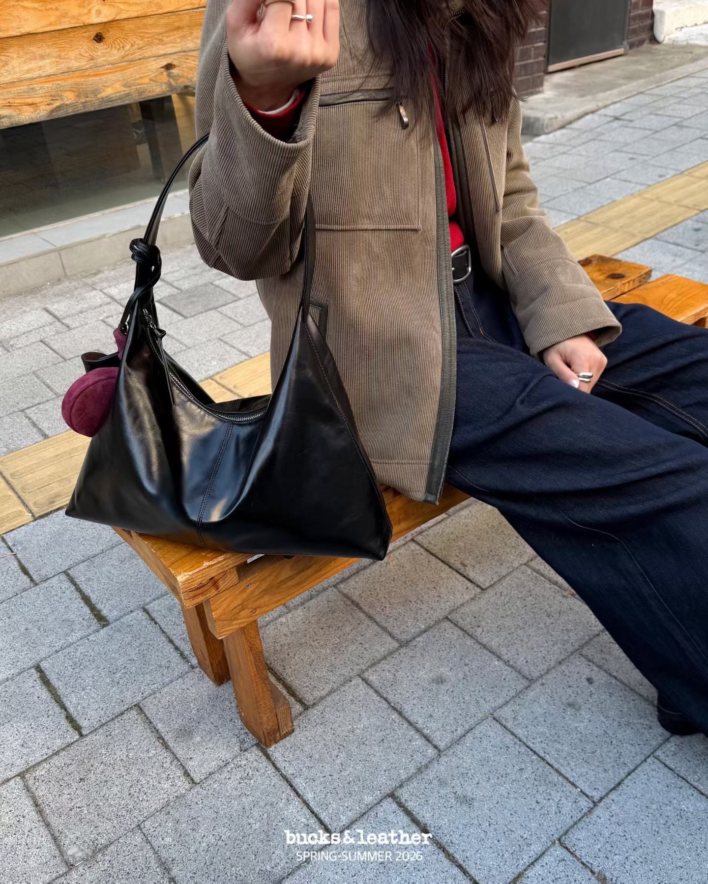 韓國代購：bucks & leather BIG daily shoulder bag (麂皮/羊皮）