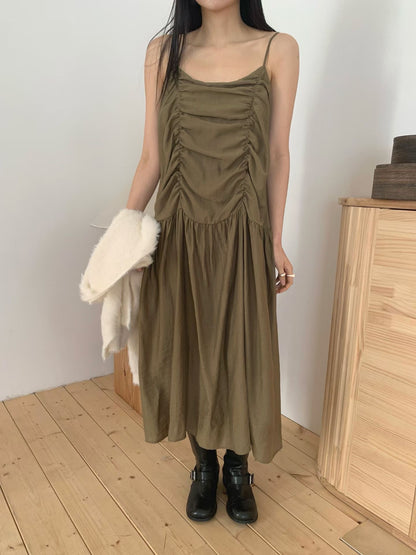 gathered dress(khaki/ivory)