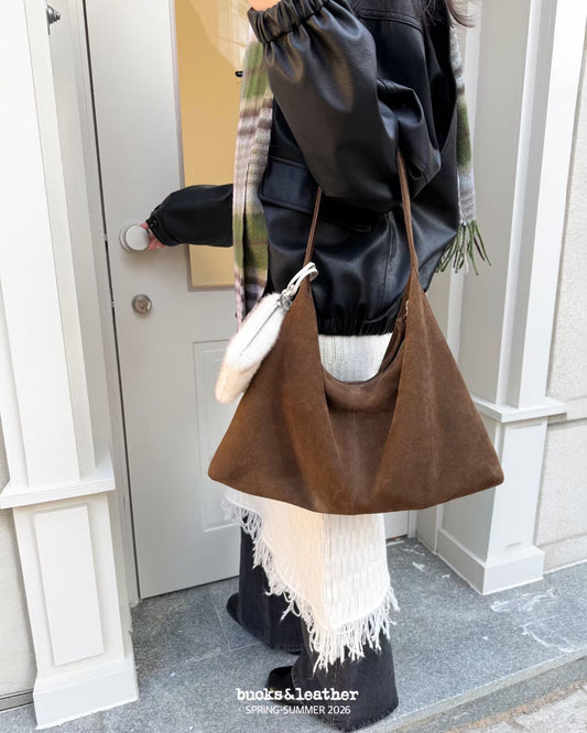 韓國代購：bucks & leather BIG daily shoulder bag (麂皮/羊皮）