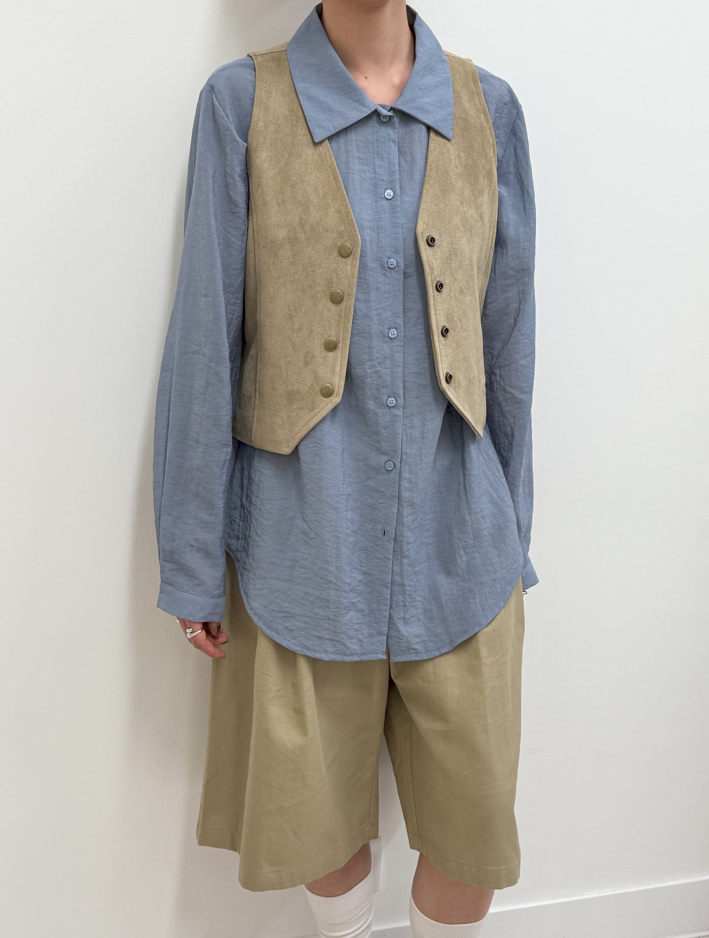 gathered shirt(blue/white) (現貨)