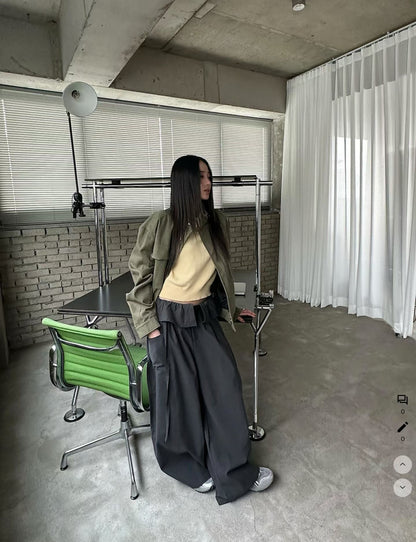 layered balloon pants （beige/black)