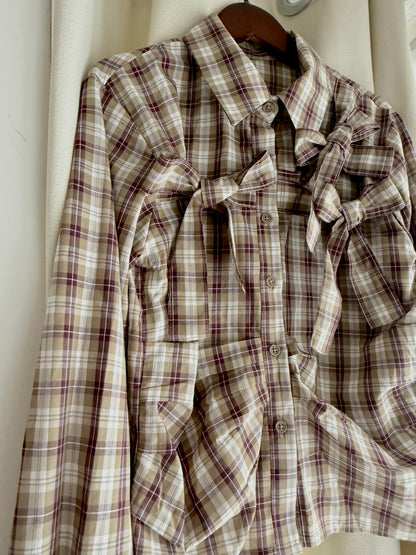 summer sale-spring checker shirt（brown）