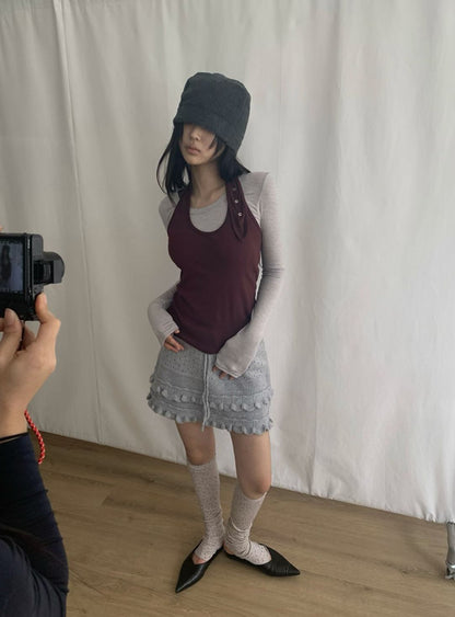 button tank top (black/wine/grey/white)