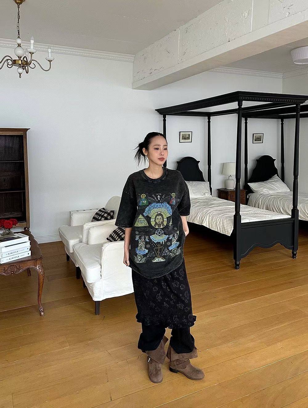 floral skirt(brown/black)