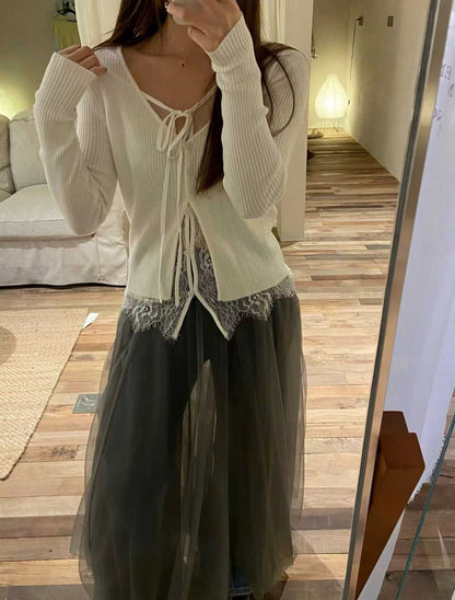 lace knit top(grey/ivory/black)