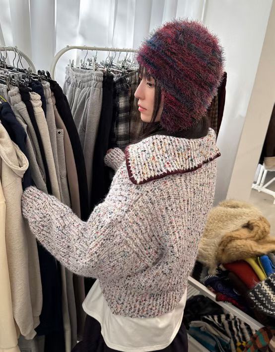 2way striped beanie (red/green）