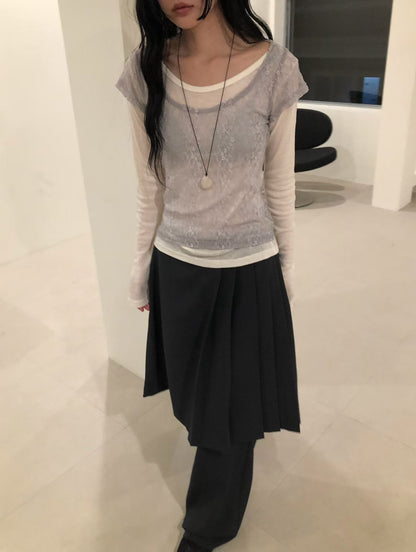 lace set top (grey/ivory/black)