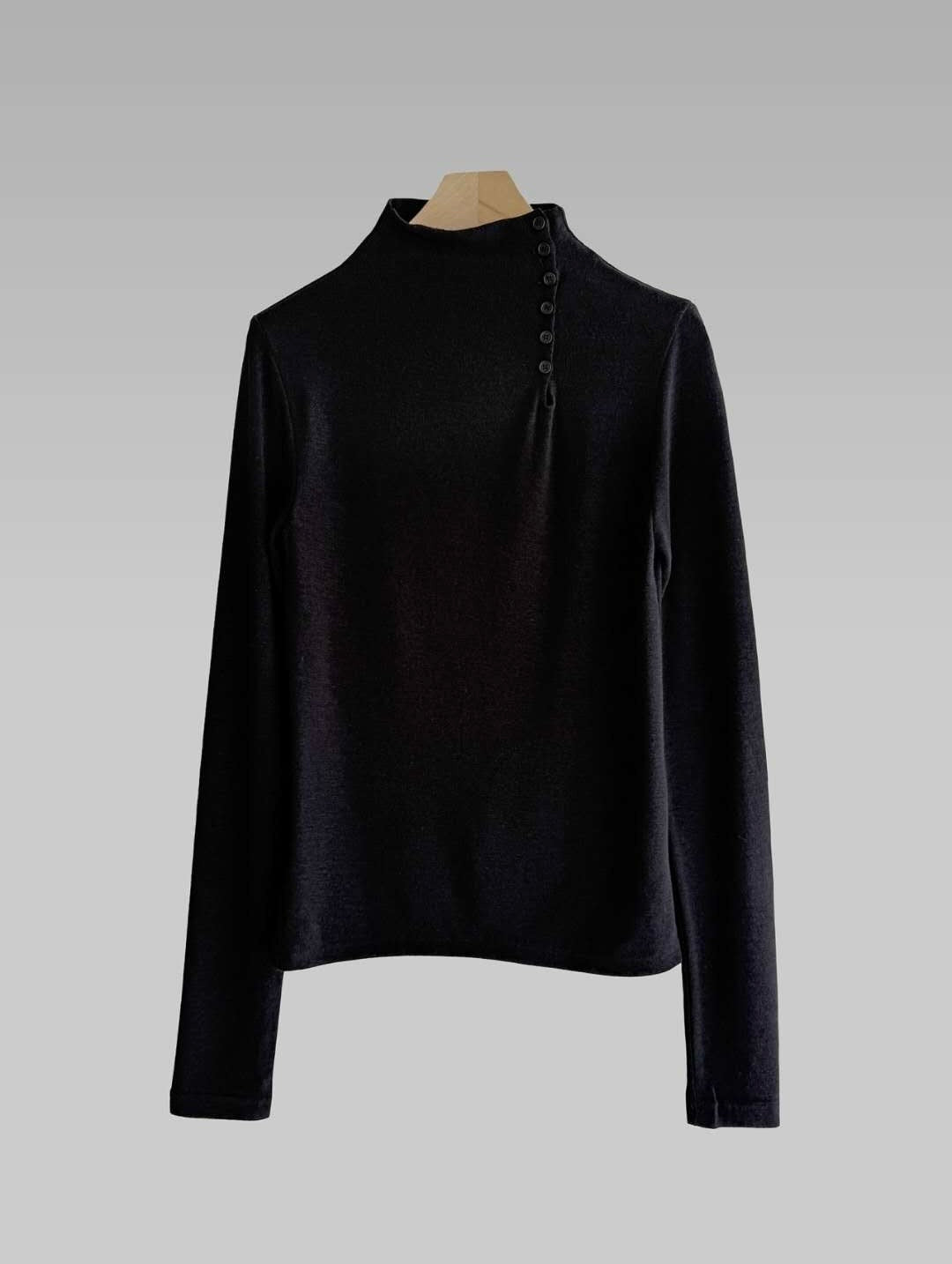 high neck button tee(brown/ivory/black) 現貨