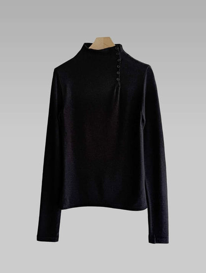 high neck button tee(brown/ivory/black) 現貨