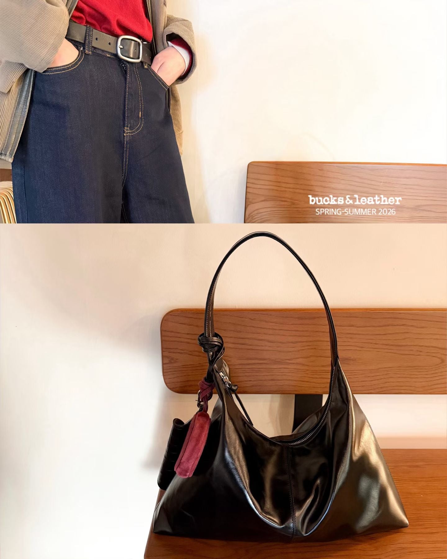 韓國代購：bucks & leather BIG daily shoulder bag (麂皮/羊皮）