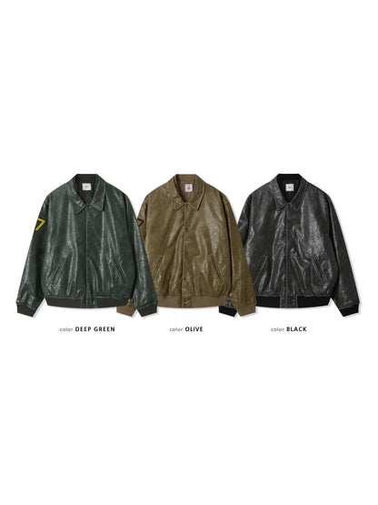 faux leather varsity jacket (olive/green/black)