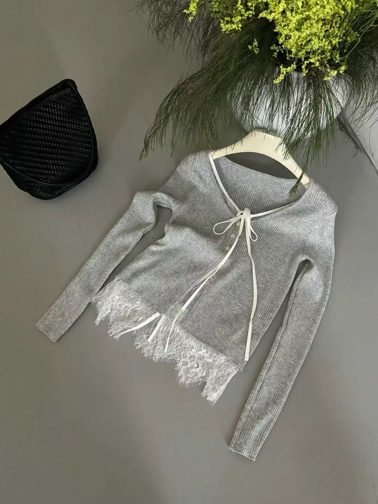 lace knit top(grey/ivory/black)