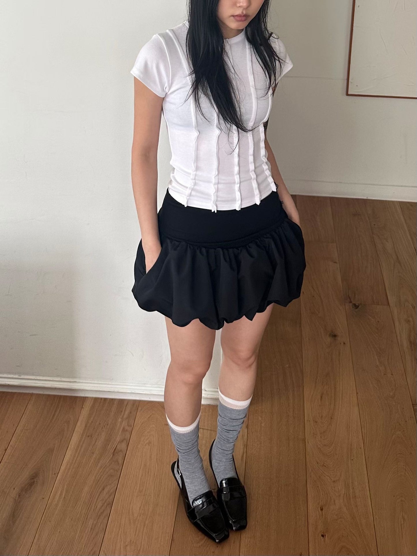 balloon mini skirt(white/black) 現貨