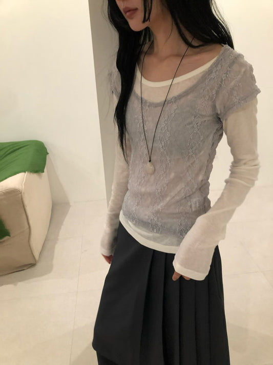 lace set top (grey/ivory/black)