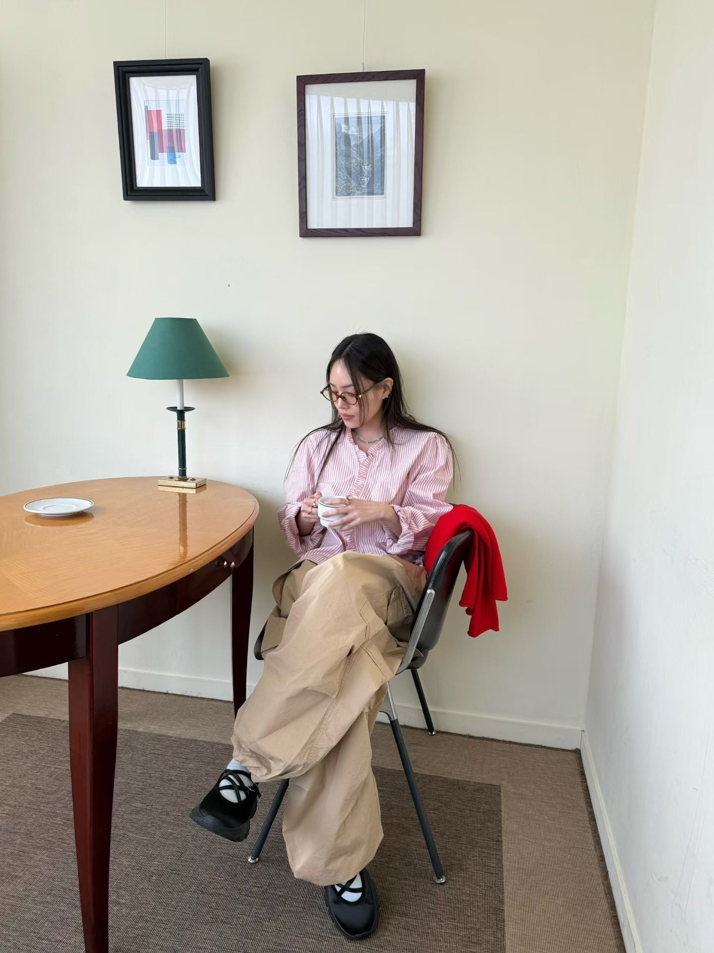 ruffle striped blouse (blue/pink/black)