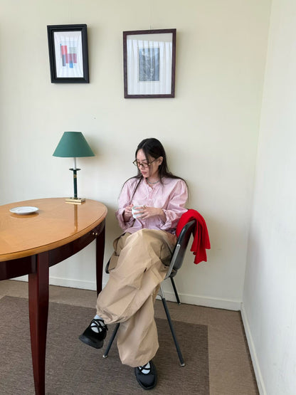 ruffle striped blouse (blue/pink/black)