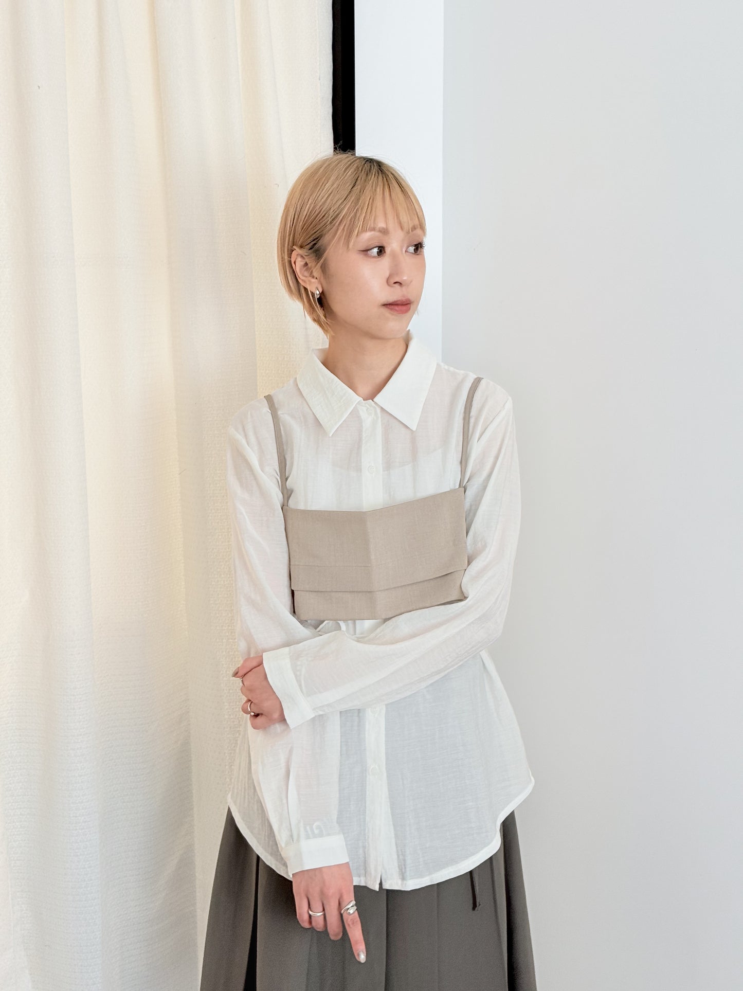 gathered shirt(blue/white) (現貨)