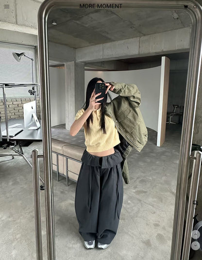 layered balloon pants （beige/black)