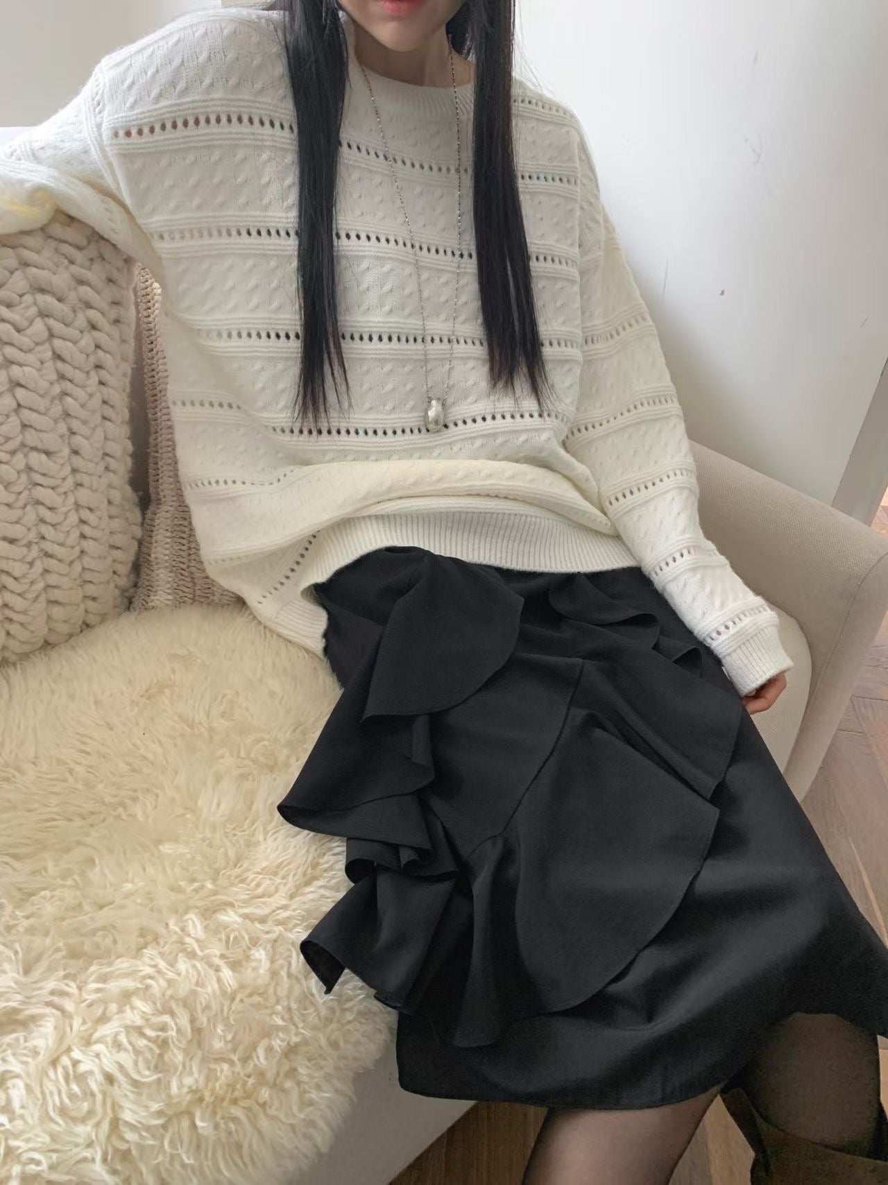 knit pullover with beanie (PRE-ORDER)