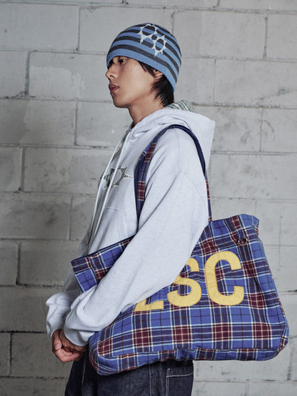 （韓國代購）LSC REVERSIBLE CHECK LOGO BIG ECO BAG (NAVY)（官方22/9後出貨）
