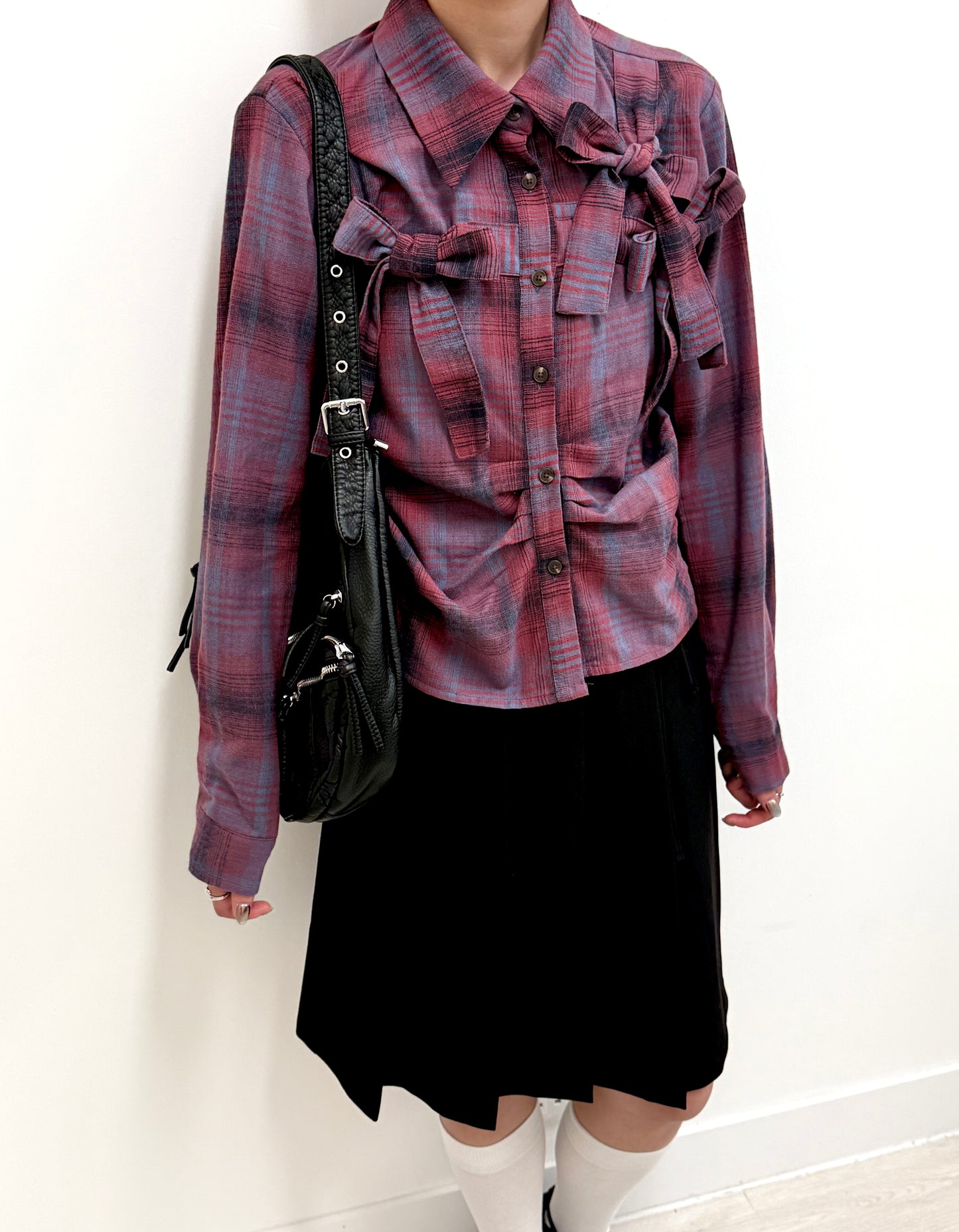 checker gathered shirt(purple/blue/grey)(現貨)