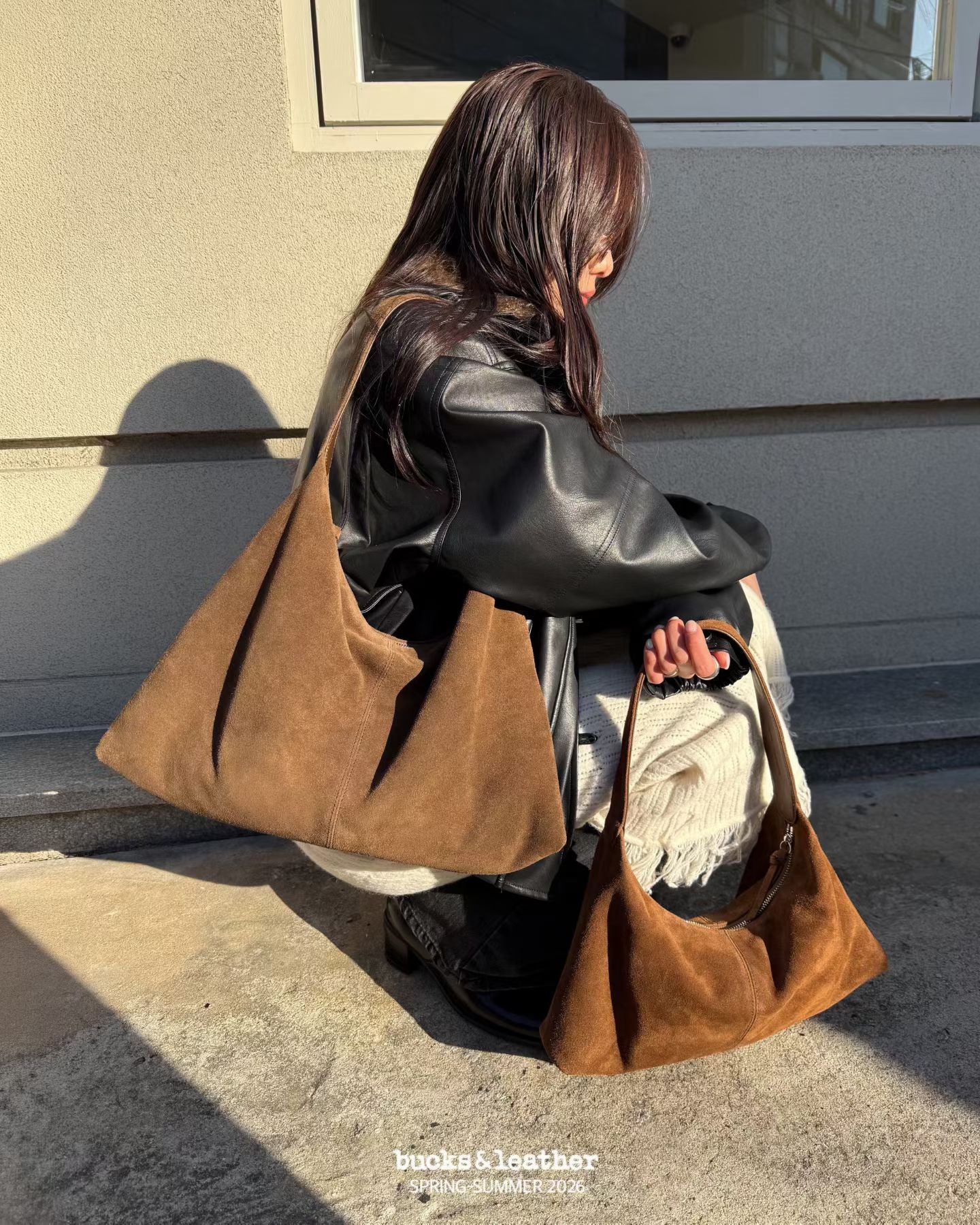 韓國代購：bucks & leather BIG daily shoulder bag (麂皮/羊皮）