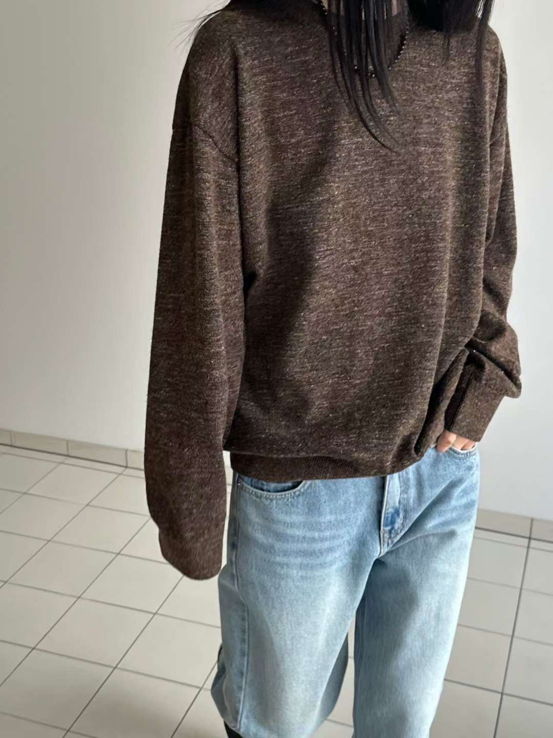 wool knit top (charocal/brown) 現貨