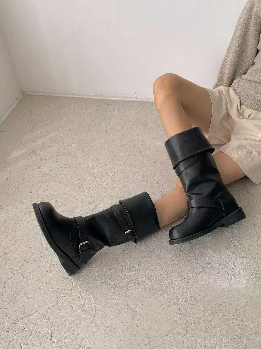 foldable buckle boots(black/brown/beige) (225-250)