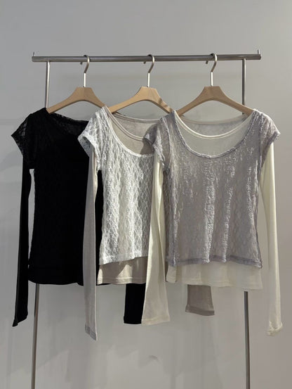 lace set top (grey/ivory/black)