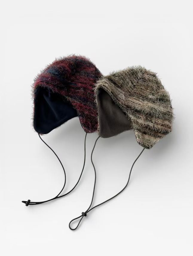 2way striped beanie (red/green）