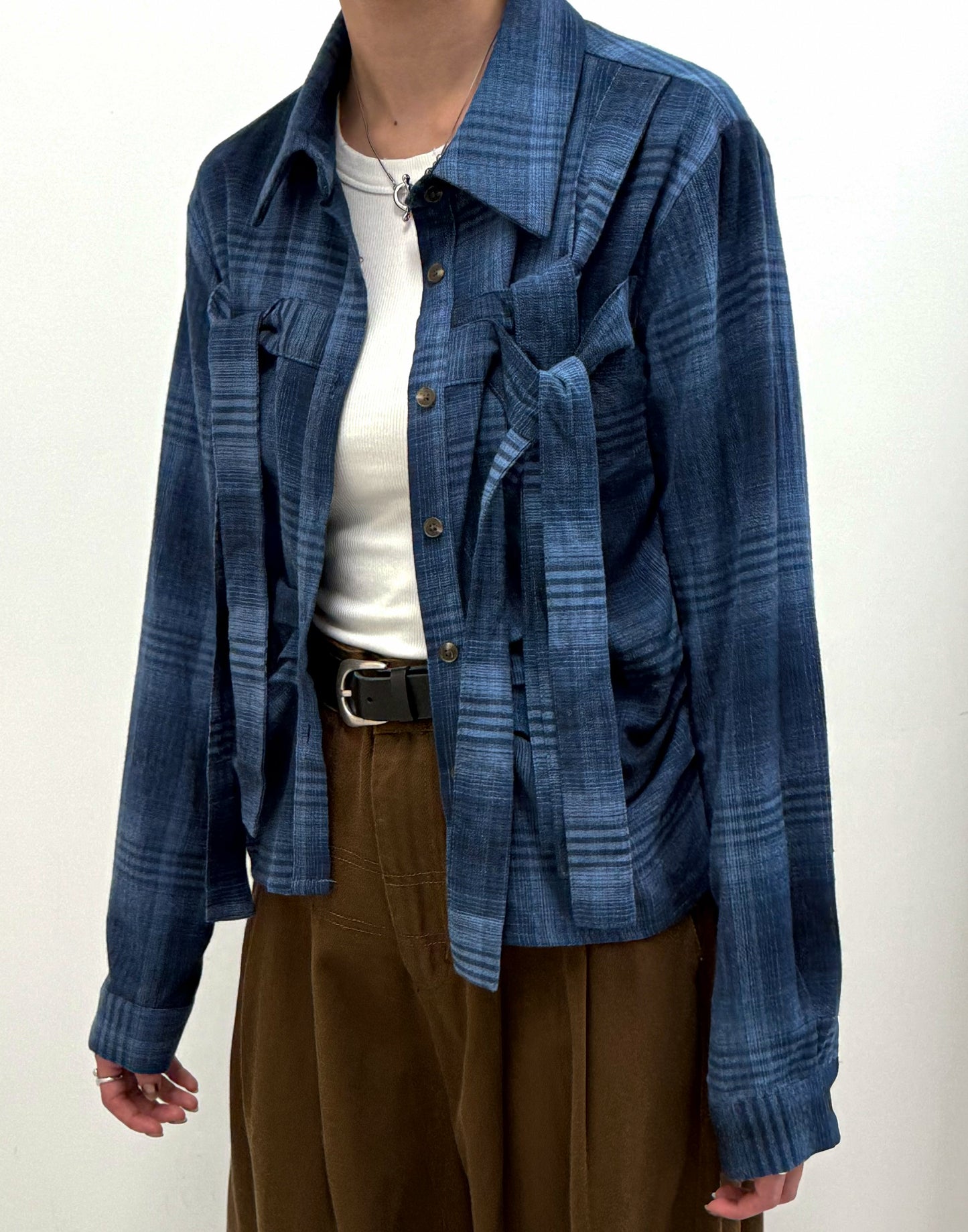 checker gathered shirt(purple/blue/grey)(現貨)