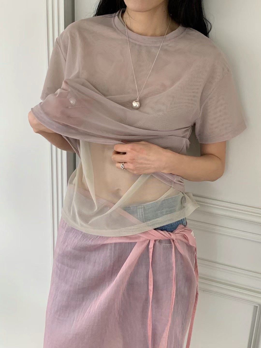 (SUMMER SALE)sheer tee(beige)