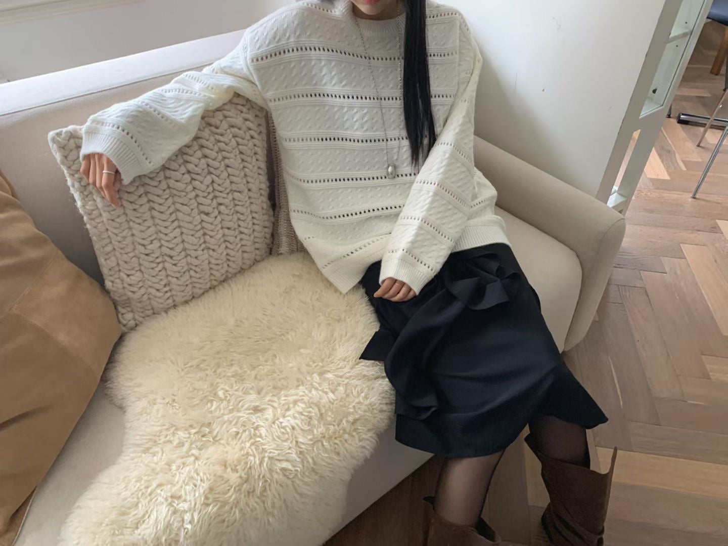 knit pullover with beanie (PRE-ORDER)