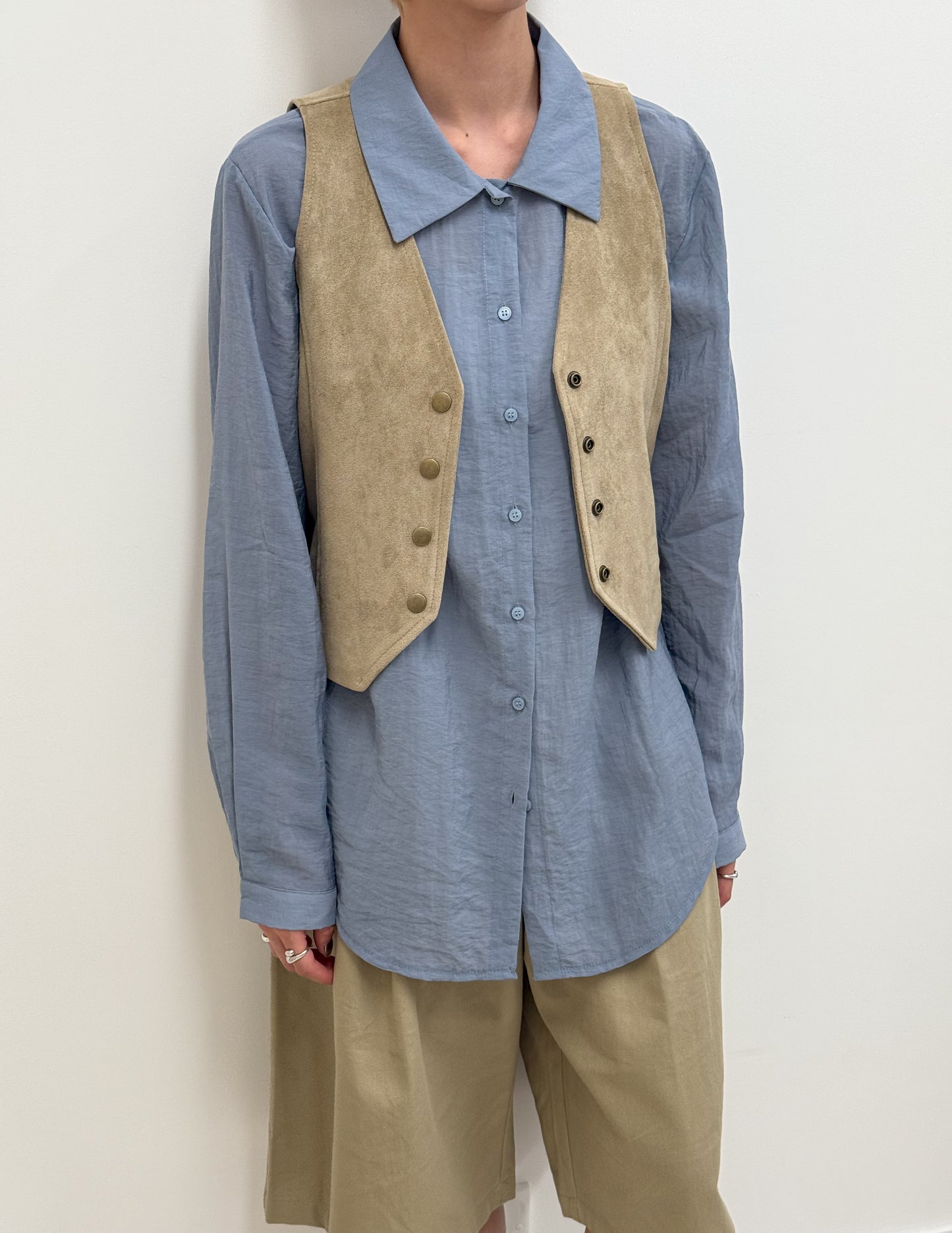 gathered shirt(blue/white) (現貨)