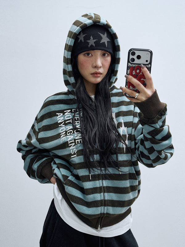 (韓國代購) LSC LOGO STRIPE FLEECE 2-WAY HOODIE ZIP-UP (SKYBLUE)