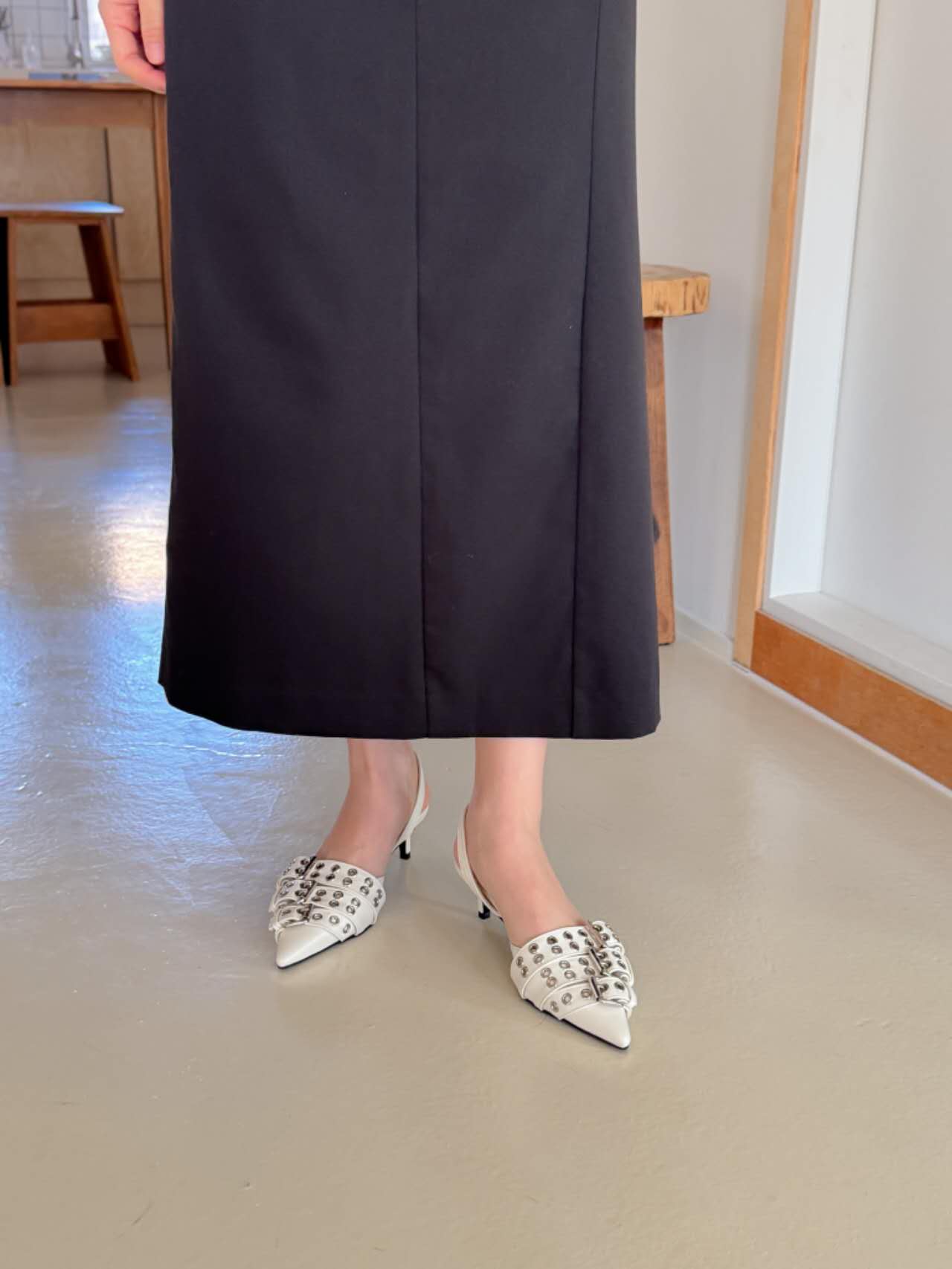 buckle heels(black/ivory)(230-250)