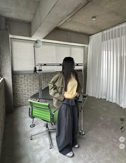 layered balloon pants （beige/black)