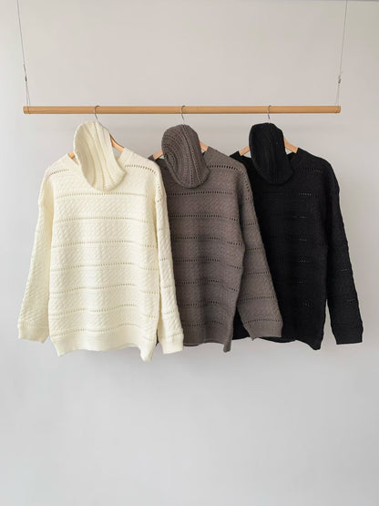 knit pullover with beanie (PRE-ORDER)