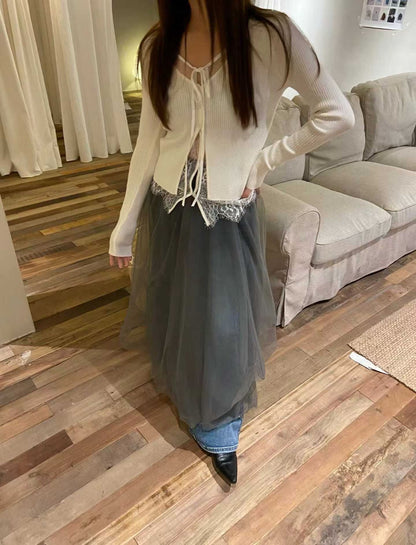 lace knit top(grey/ivory/black)