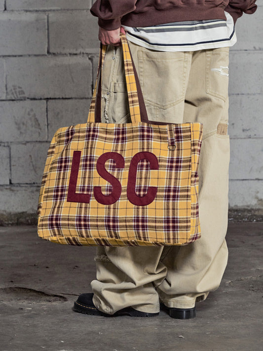 （韓國代購）LSC REVERSIBLE CHECK LOGO BIG ECO BAG (BROWN)（官方22/9後出貨）
