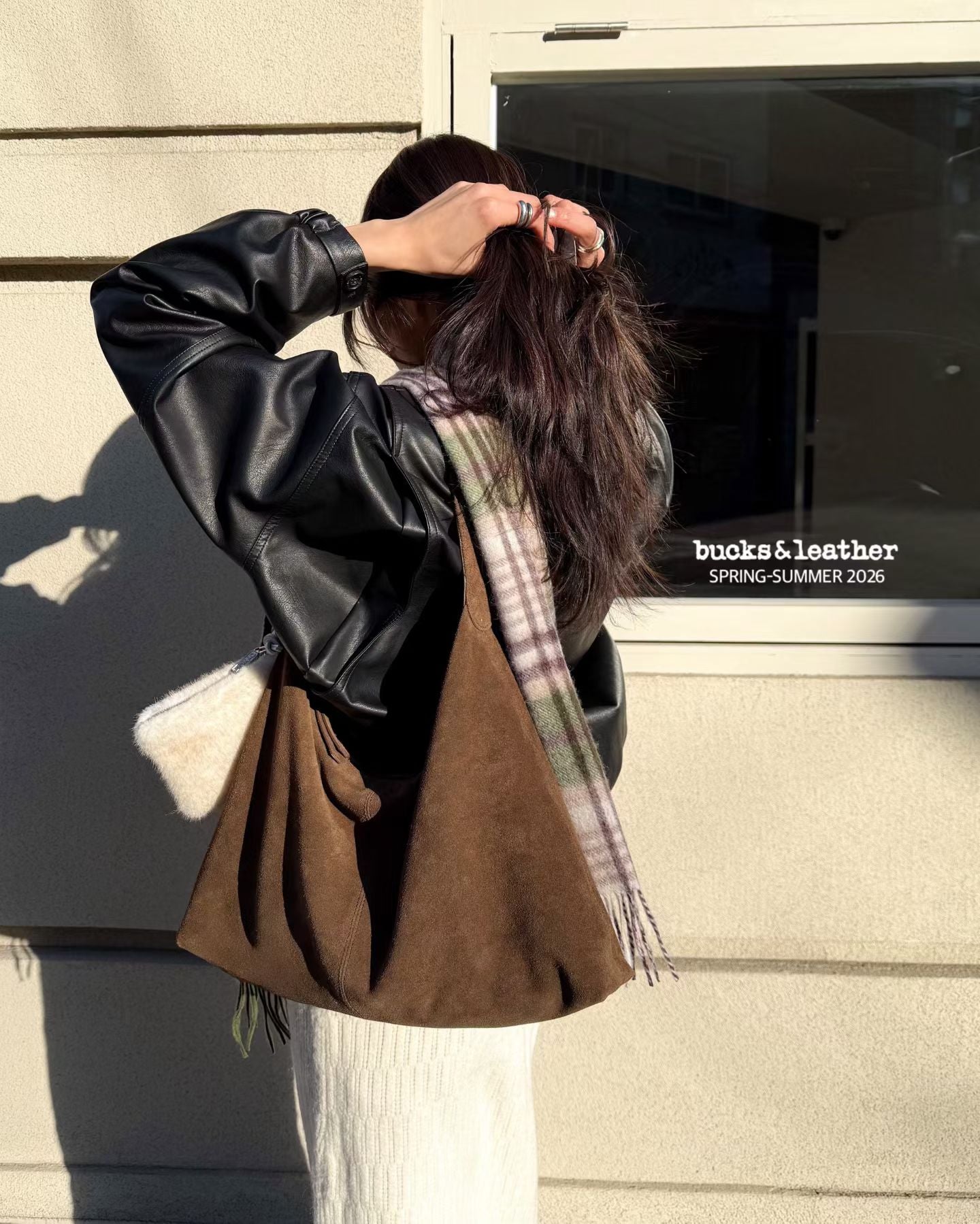 韓國代購：bucks & leather BIG daily shoulder bag (麂皮/羊皮）