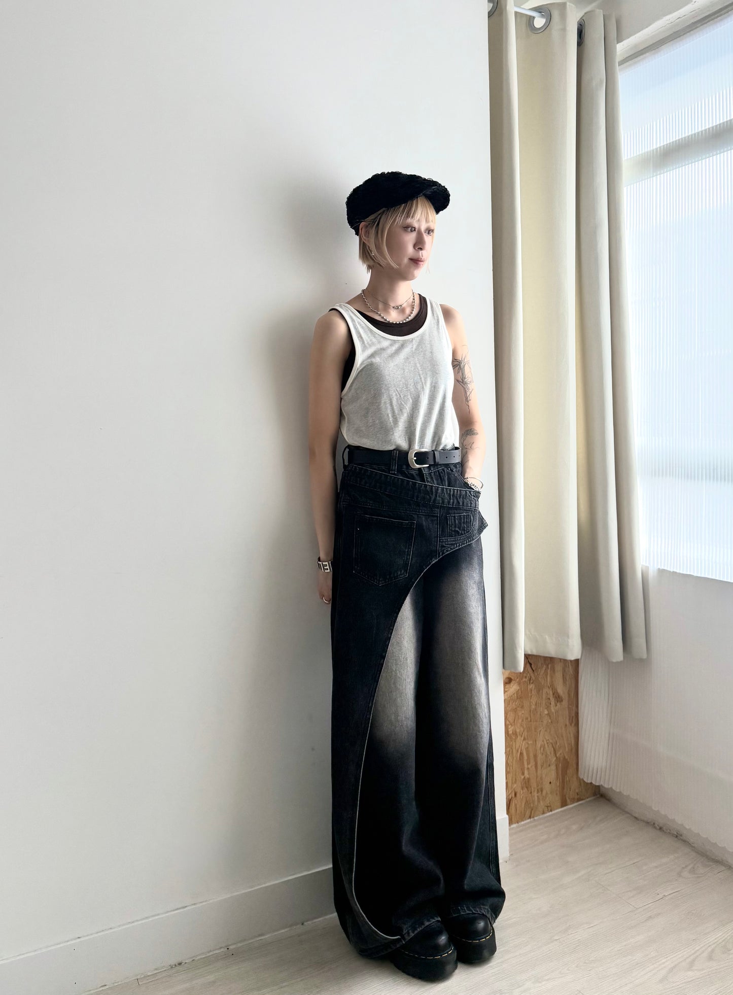 layered jeans(black)(s/m)現貨